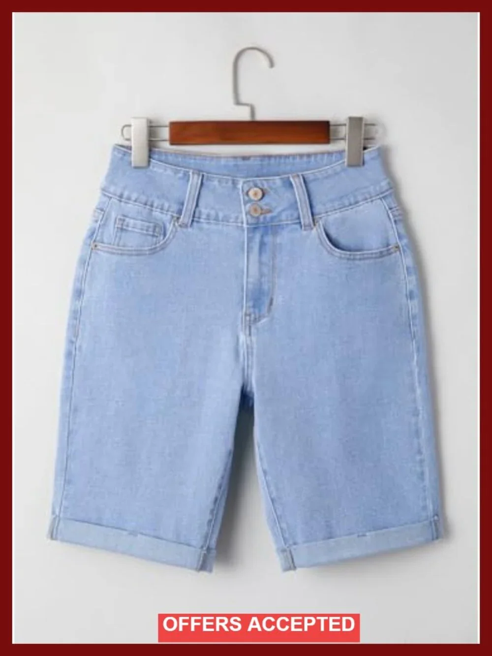 High Waisted Bermuda Jean Shorts with Rolled Hem Stretchy Denim